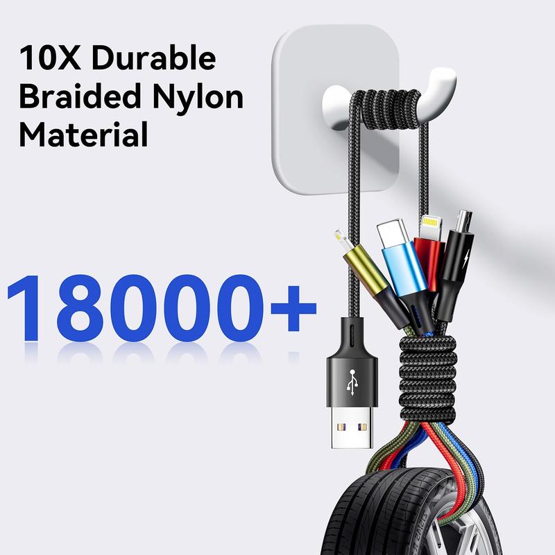 Multifunctional Charging Cable 4 in 1 Nylon Braided Fast Charging 4ft USB Cable Adapter with Lightning Type C Micro USB Ports for iPhone iPod Samsung LG Phone Tablet and More