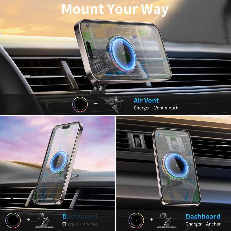 MANKIW for Magsafe Car Mount Charger,15W Magnetic Wireless Car Charger Mount for iPhone 15 Pro Max Plus 14 13 12，Fast Charging Mount for Magsafe Car Phone Holder Fits for Magsafe Charger Case