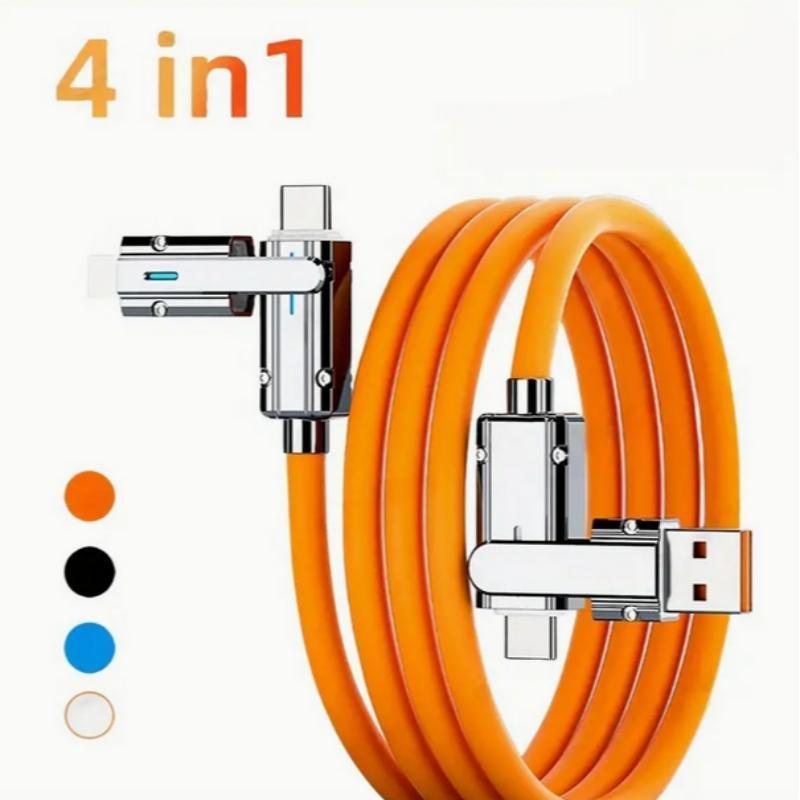 4 in 1 Type-C Charging Data Cable, 100W Multipurpose Phone Fast Charging Data Cable, Multifunctional USB Charging Cable for iPhone & Android Phones