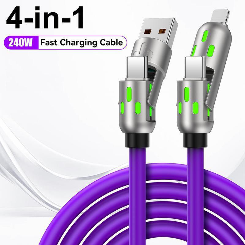 Christmas gift 4-in-1 Mult USBCharging Cable with USB A,Type C,Lightning -MAX 240W Fast Charging& Data Sync for iPhone 16 15, iPadPro, Samsung & Laptops