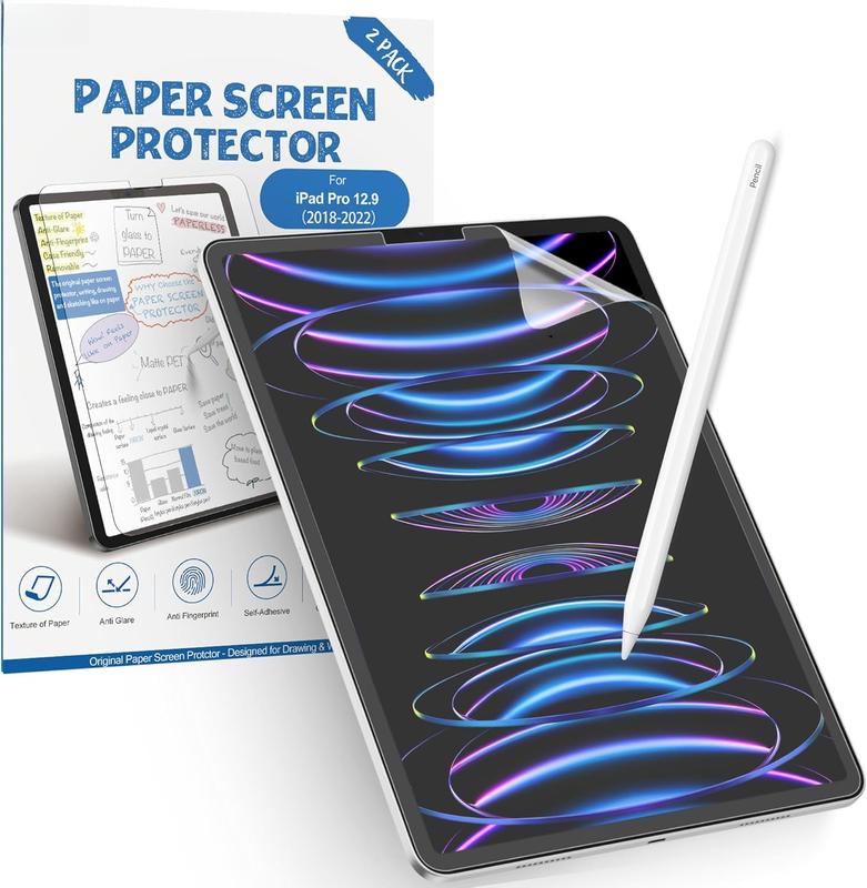 [2 PACK] Paper Screen Protector Compatible with iPad Pro 12.9 (2022&2021&2020&2018), High Touch Sensitivity No Glare for iPad Pro 12.9 Matte Screen Protector, Compatible with  Pencil