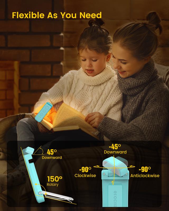 [2 Pack]Glocusent USB Rechargeable Book Light for Reading in Bed, Portable Clip-on LED Reading Light, 3 Amber Colors & 5 Brightness Dimmable, Compact & Long Lasting, Perfect for Book Lovers, Kids