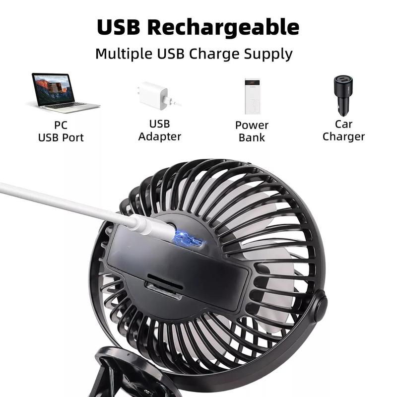 3 Speeds Portable Mini Cooling Fan USB Rechargeable Quiet Clip On Desk Stroller Compact Mobile