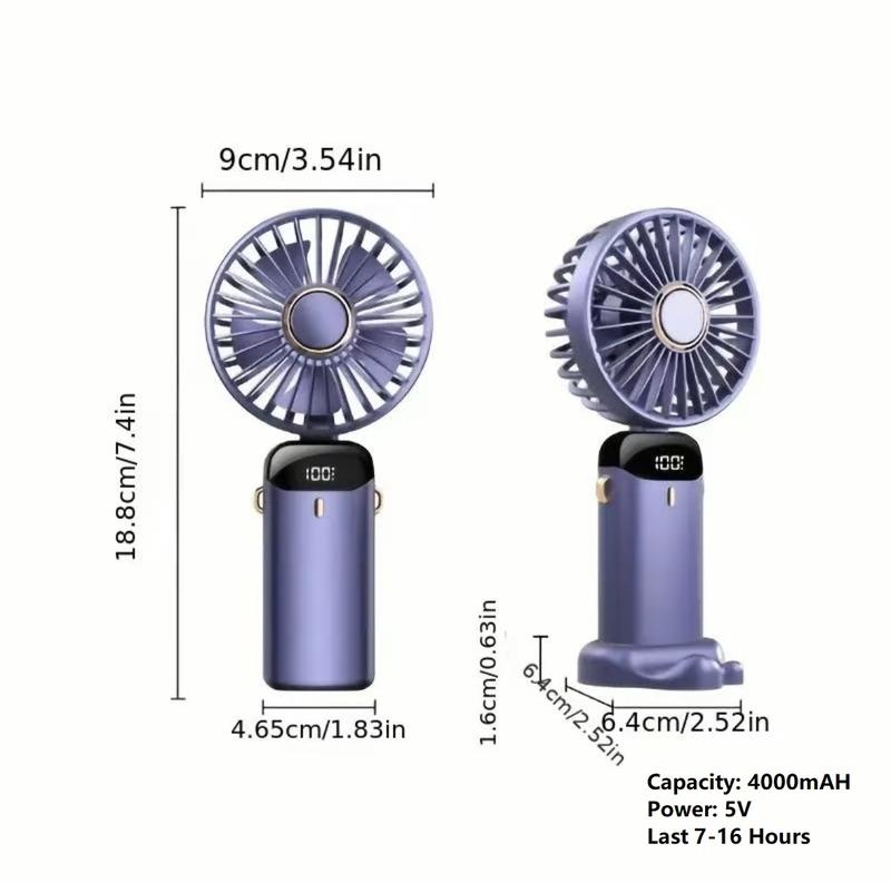 5 Speeds USB Rechargeable and Portable USB Fan with LED Display, 7-16 hours with fully charge Mobile Blades Digital Foldable Game Handheld portable handheld Lithium Noise