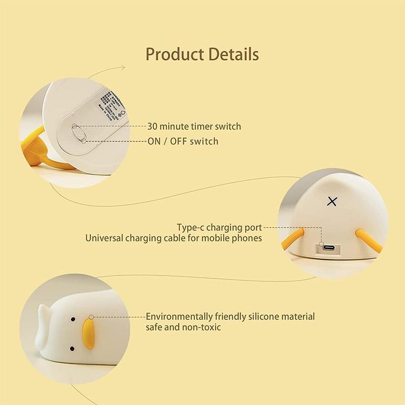 Cute Duck Design LED Lights for Bedroom, USB Rechargeable Silicone Night Light, Desk LED Light for Living Room, Home Decor