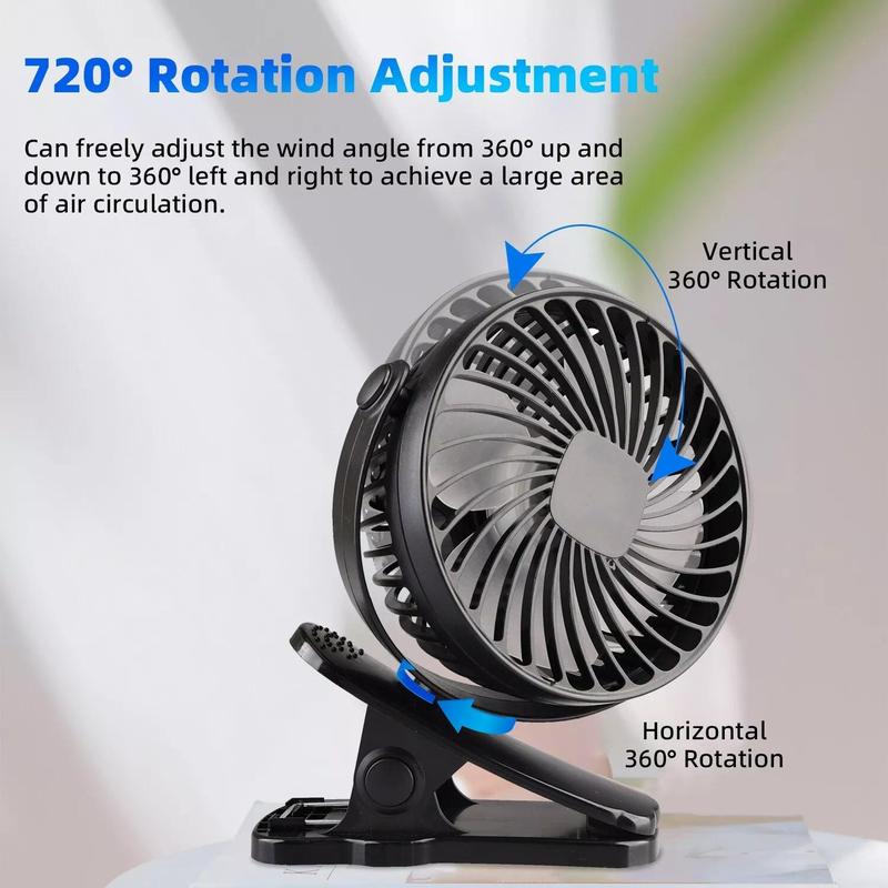 3 Speeds Portable Mini Cooling Fan USB Rechargeable Quiet Clip On Desk Stroller Compact Mobile