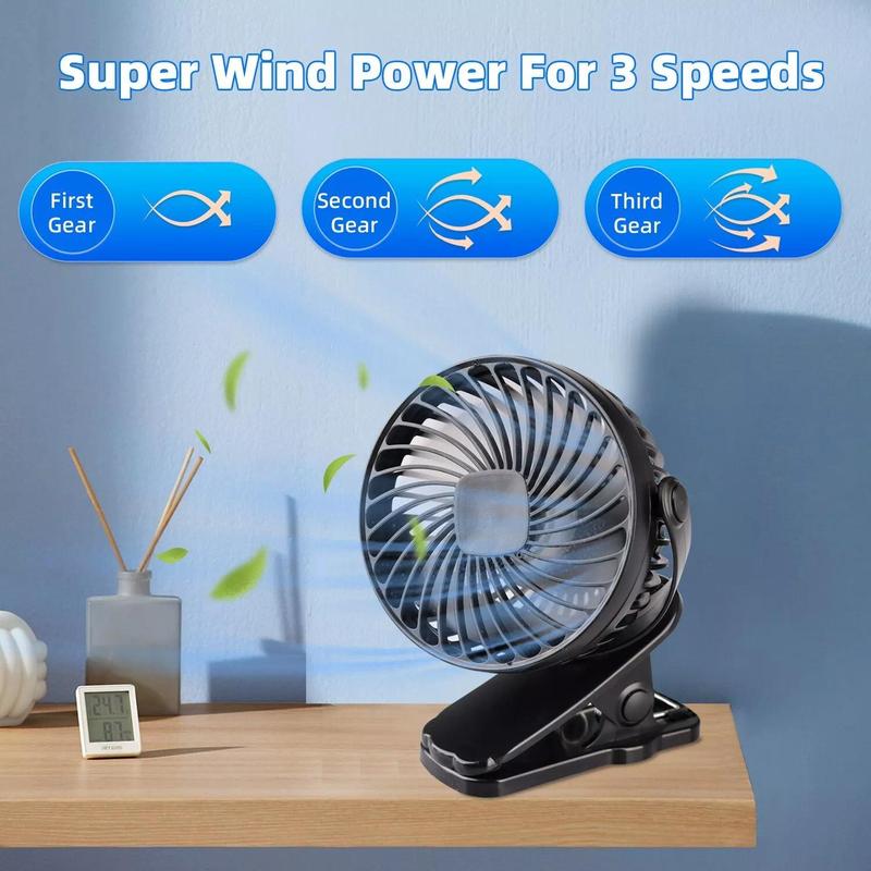 3 Speeds Portable Mini Cooling Fan USB Rechargeable Quiet Clip On Desk Stroller Compact Mobile