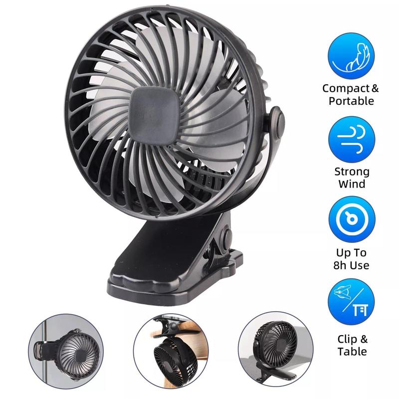 3 Speeds Portable Mini Cooling Fan USB Rechargeable Quiet Clip On Desk Stroller Compact Mobile