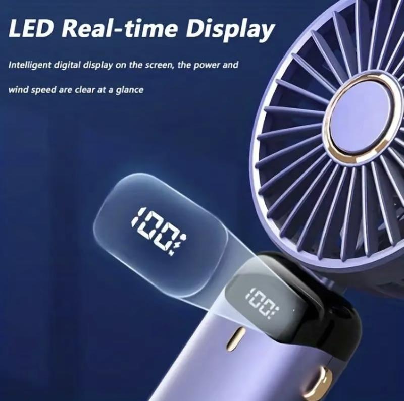 5 Speeds USB Rechargeable and Portable USB Fan with LED Display, 7-16 hours with fully charge Mobile Blades Digital Foldable Game Handheld portable handheld Lithium Noise