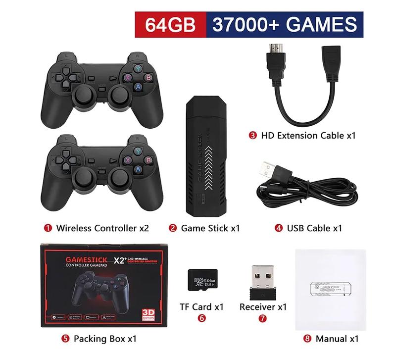 X2 4K Retro Game Stick, HD Home Video Game Console with 2 Wireless Controllers, HDMI Output, 20000+ Built-in Games (64GB) limited time