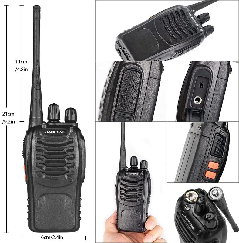 Baofeng Walkie Talkies 888S Rechargeable Long Range with Earpieces for Adults, 16 Channel Professional Radio Handheld Two Way Radios Li-ion Battery and Charger Included Audio Charging Remote Remote