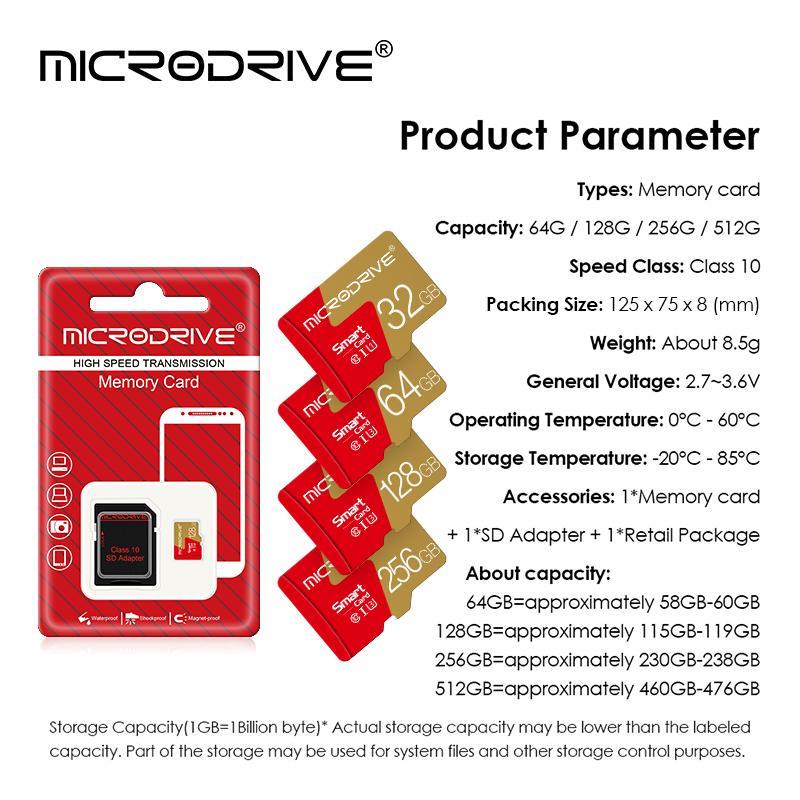 MICRODRIVE Micro TF SD Card, 1 Count Class 10 U3 Memory Card with SD Adapter, Storage Card for Smartphone, Camera, Laptop, Phone Accessories