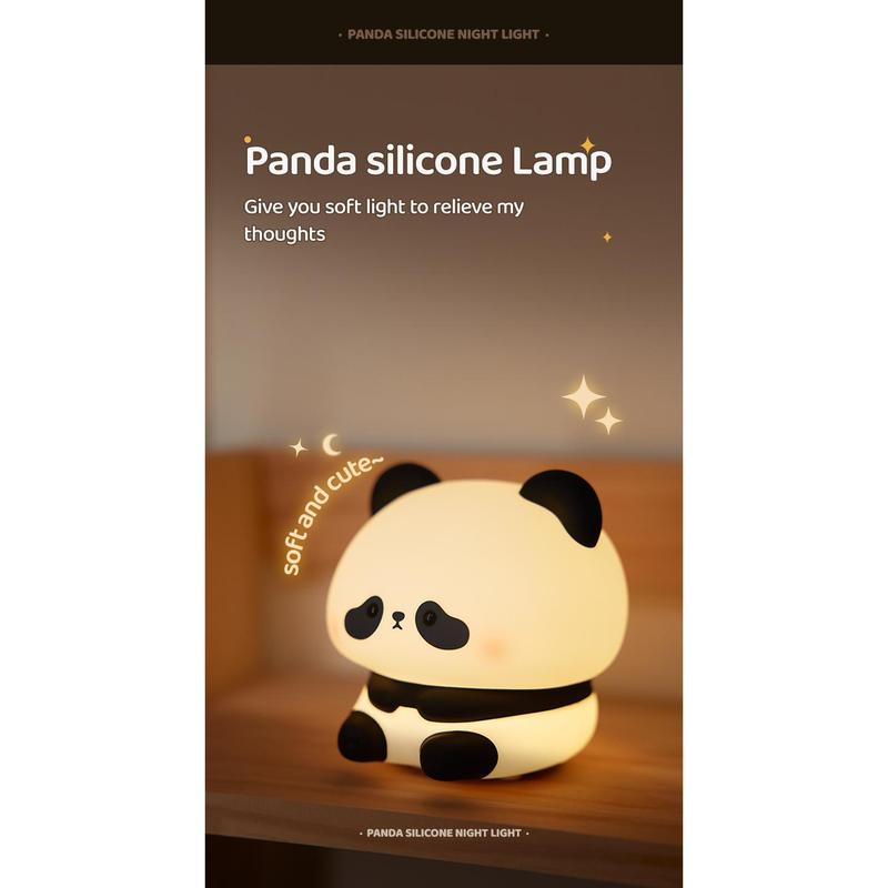 Cute Panda Design Silicone Table Night Light for Summer, Cartoon Animal Shaped USB Rechargeable LED Lights for Bedroom, Room Lights, Decorative Desk Eye Protection Lamp for Bedroom,?Indoor Lighting