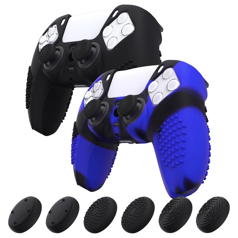 eXtremeRate PlayVital Black 3D Studded Edition Anti-Slip Silicone Cover Skin for ps5 Controller, Soft Rubber Case Protector for ps5 Wireless Controller with 6 Black Thumb Grip Caps