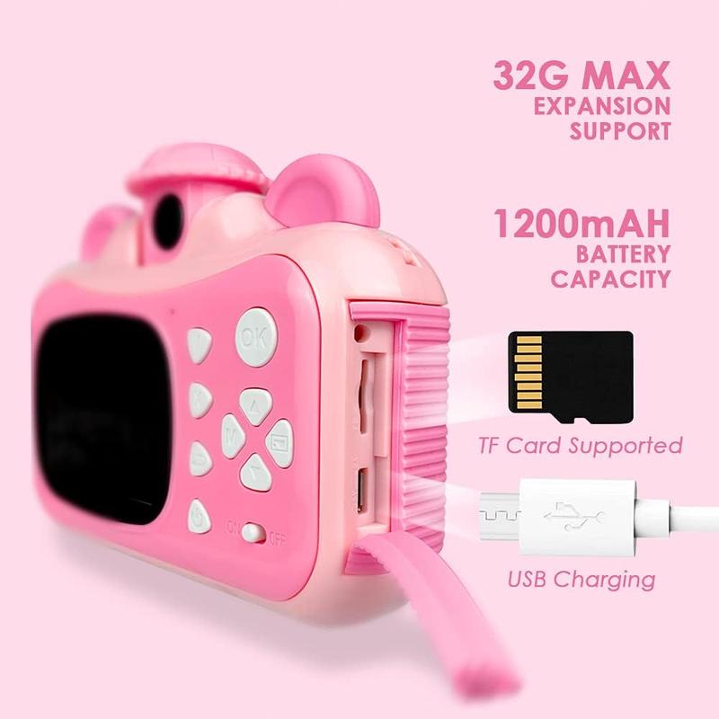 Instant Printing Camera for  with Color Pens-  Selfie Camera. Image and Video Recorder, 12MP Photo Shooting, 180-Degree Rotating Feature. Gift for Ages 5, 6, 7, 8, 9, 10 (Pink)