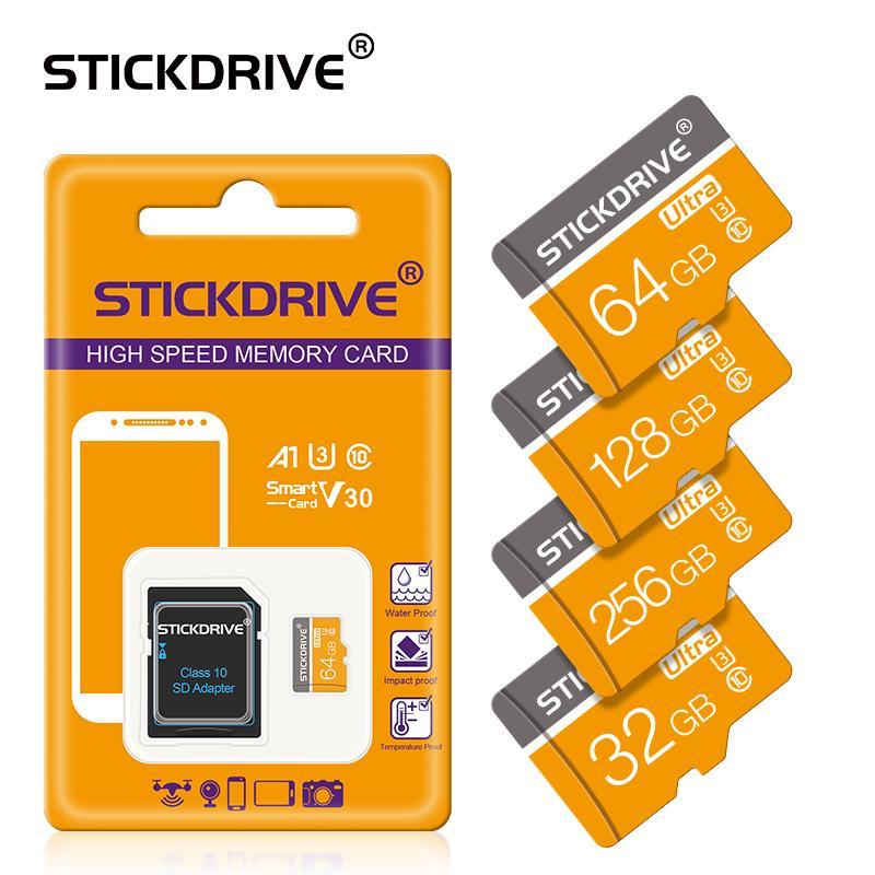 StickDrive Micro TF SD Card (1 Count), 16GB 32GB 64GB 128GB U3 Class 10 Memory Card, Flash TF Cards for SD Adapter, Camera Accessories