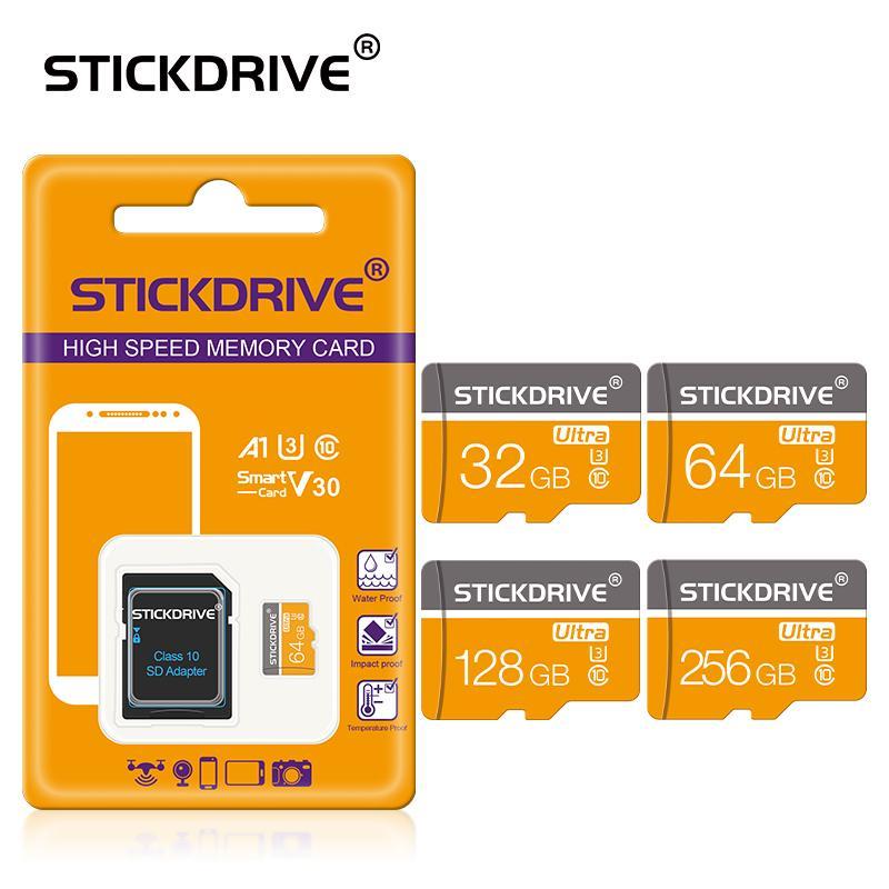 StickDrive Micro TF SD Card (1 Count), 16GB 32GB 64GB 128GB U3 Class 10 Memory Card, Flash TF Cards for SD Adapter, Camera Accessories