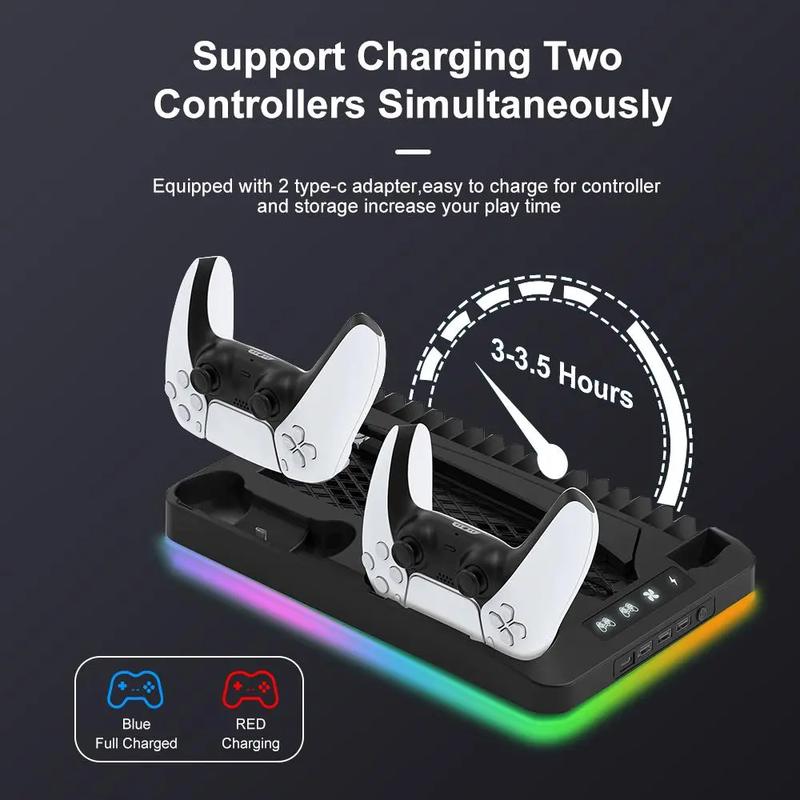 Dual PS5 Controller Charging Station with Cooling Fan & 3 Port USB