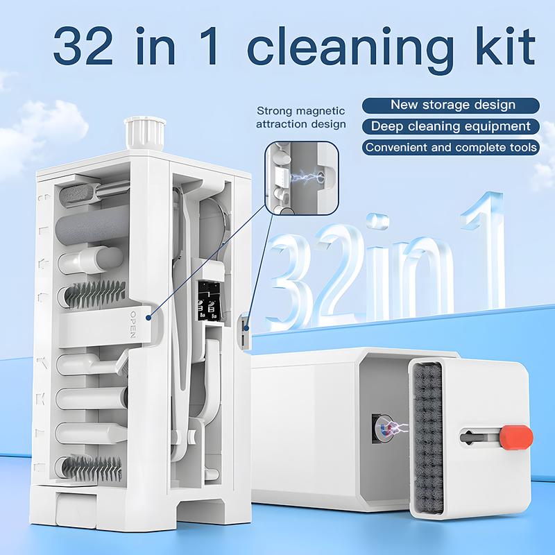 32 in 1 Cleaning Kit for iPhone, Keyboard Cleaner Kit, Cleaner Kit for AirPods, with Switch Game Card Storage Slot, Electronics Cleaning Tools for Earbuds, iPad, Camera, MacBook, Phone Charging Port Dust Removal Kit, Cleaning Brush, Smartphone Accessories