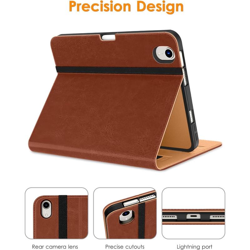 for iPad Mini 6th Generation Case 8.3 Inch 2021, Premium Leather Business Folio Stand Cover with-in Pencil Holder-Auto Wake Sleep and Multiple Viewing Angles-Brown