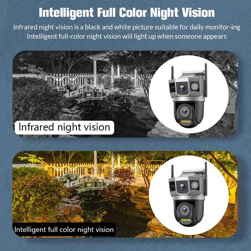 2K 4MP Dual-Lens Solar Security Camera Wireless Outdoor, Battery Powered WiFi Camera for Home Security, Panoramic PTZ, 2-Way Audio, Human Detection, Color Night Vision, Light Alarm