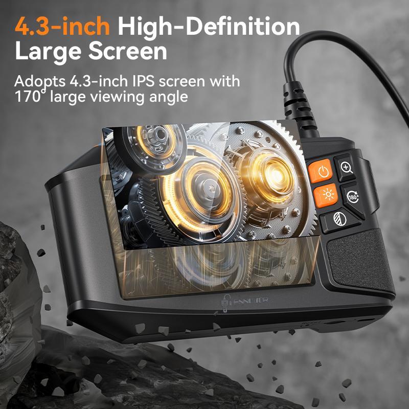 4.3 Inch Car Endoscope Camera, IP67 Waterproof Endoscope Camera with 8 LED Lights, Inspection Camera, Borescope Camera for Mechanical Equipment Auto Repair