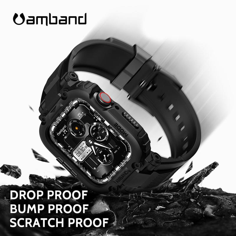 amBand Bands Compatible with Apple Watch 9 8 7 6 5 4 SE SE2  45mm 44mm 42mm 41m 40mm 38mm, M1 Sport Series Rugged Case Protective Cover for iWatch 6 SE 5 4 3 45 44 42 41 40 38mm Men