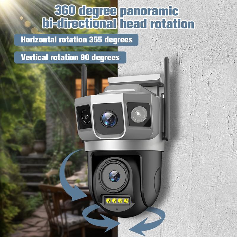 2K 4MP Dual-Lens Solar Security Camera Wireless Outdoor, Battery Powered WiFi Camera for Home Security, Panoramic PTZ, 2-Way Audio, Human Detection, Color Night Vision, Light Alarm