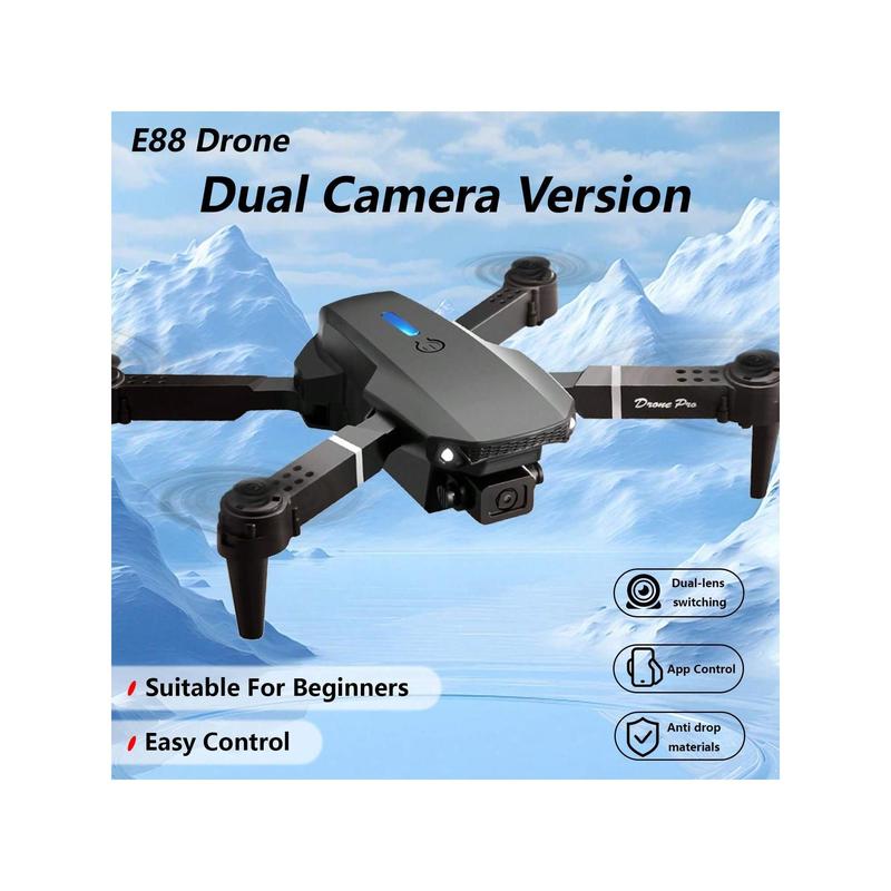 E88 Pro Drone With Dual Camera, WiFi FPV Double Folding RC Quadcopter Altitude Hold, Remote Control Toy For Beginner Men's Gift Indoor Outdoor Drone Christmas, Halloween, Thanksgiving Gift Accessories