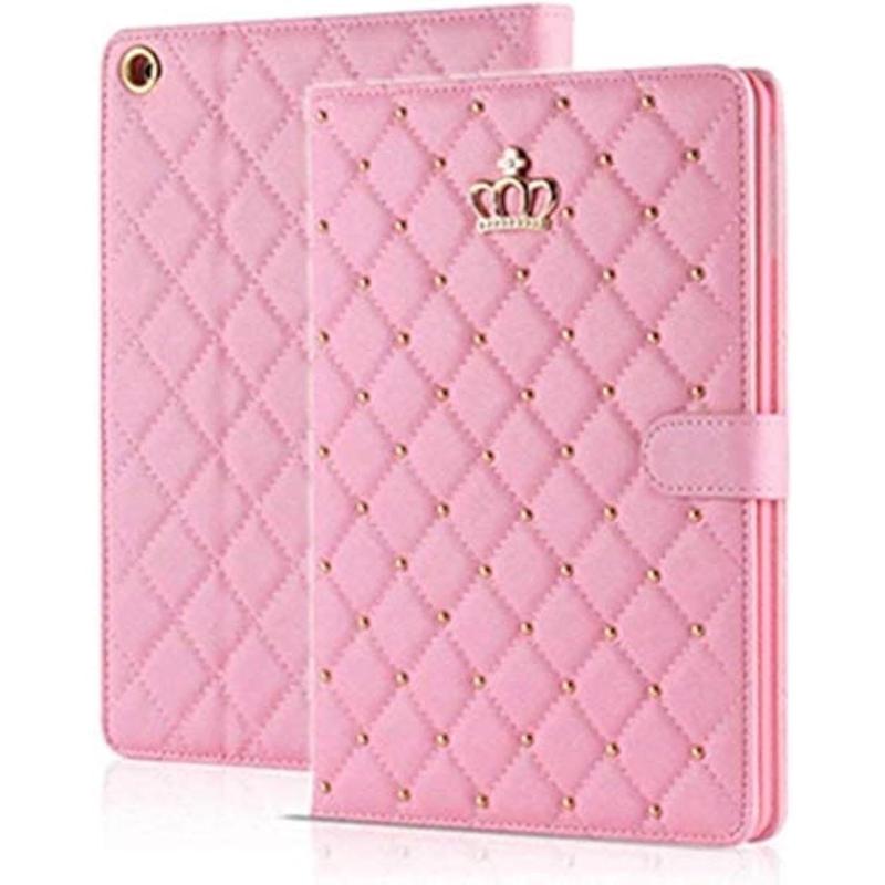 iPad 9th 8th 7th Gen Case Crown Bling  Cute Elegant PU Leather  Auto Sleep Wake Stand Shockproof Case for  iPad 10.2 2021 2020 2019 (Pink)