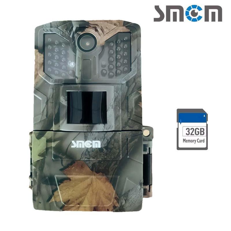 SMCM 1080P Outdoor Hunting Camera, 2.0-inch TFT-LCD Color Display Screen Camera with Infrared Lights, PIR Sensing Camera with 32G Card for Courtyard Farm