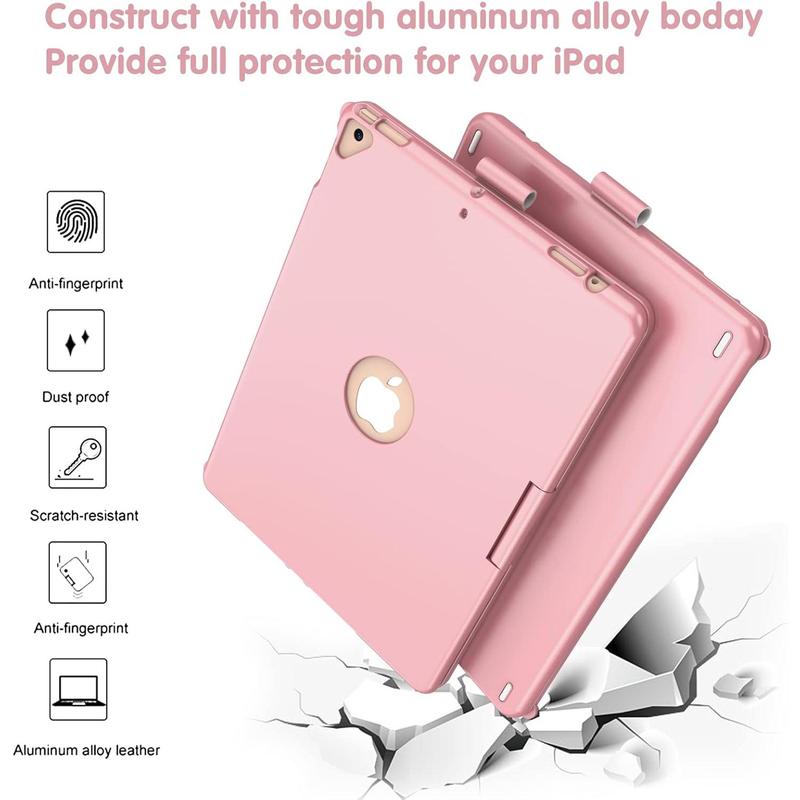 Keyboard Case for iPad 9th Generation,10 Color Backlight iPad Keyboard for 10.2-inch 9th  8th  7th  Air 3 Pro 10.5-inch,360? Rotatable Protective Cover with  Pencil Holder(Rose )