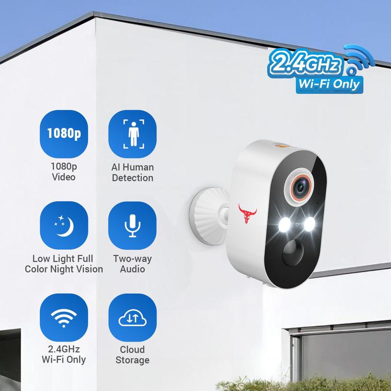 Wireless Security Camera, 1080P Outdoor Security Camera with 2-Way Talk, Battery Powered Smart AI Motions Detection Camera for Home Security