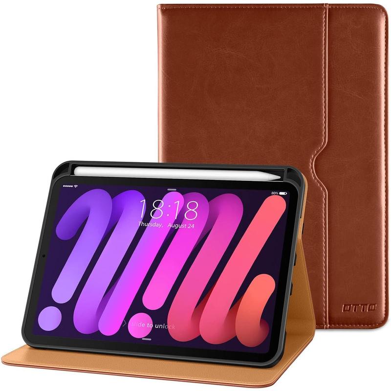 for iPad Mini 6th Generation Case 8.3 Inch 2021, Premium Leather Business Folio Stand Cover with-in Pencil Holder-Auto Wake Sleep and Multiple Viewing Angles-Brown