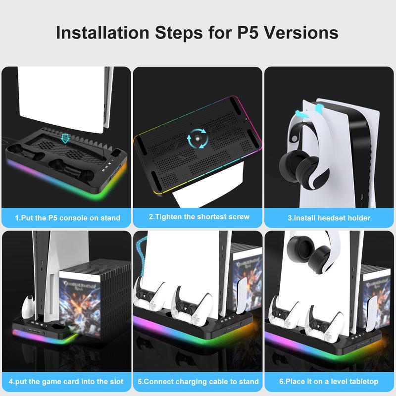 Dual PS5 Controller Charging Station with Cooling Fan & 3 Port USB