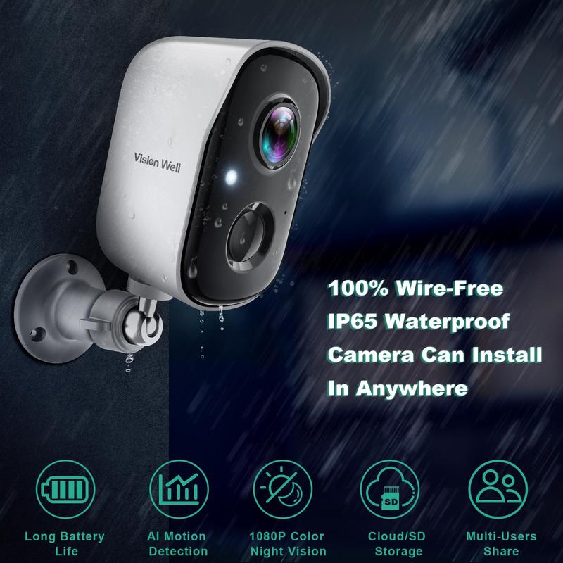 Vision Well Wireless Security Camera for Home with 1080p HD WiFi Spotlight, AI Siren Color Night Vision 2-Way Talk and SD Cloud Storage