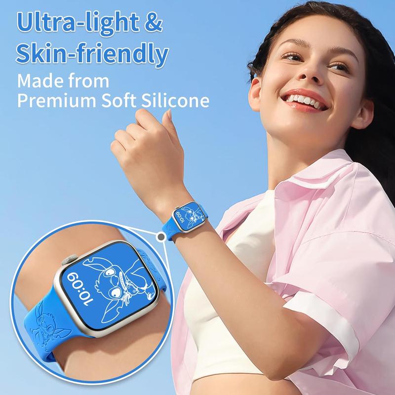 New Releases-Compatible with Silicone Sport Apple Watch Bands for Women Men 44mm 45mm 49mm 42mm,Cute Anime Engraved Adjustable iWatch Bands for Apple Watch Series 9 SE 8 7 6 5 4 3 2 1 Ultra 2 1 Band(Blue)