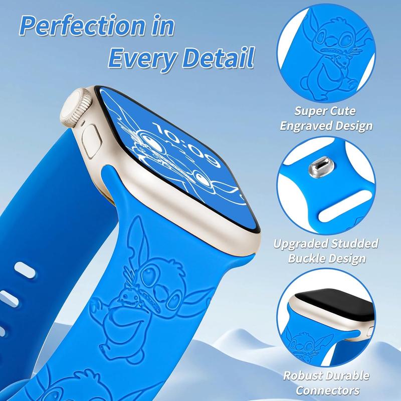 New Releases-Compatible with Silicone Sport Apple Watch Bands for Women Men 44mm 45mm 49mm 42mm,Cute Anime Engraved Adjustable iWatch Bands for Apple Watch Series 9 SE 8 7 6 5 4 3 2 1 Ultra 2 1 Band(Blue)