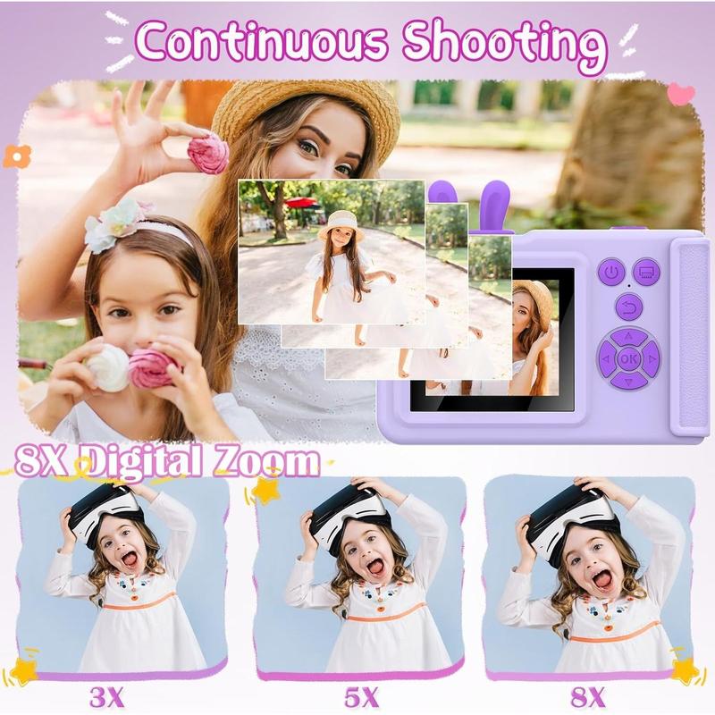 Camera Instant Print,1080P  Instant  Camera for  That Print Photos, Christmas Birthday Gifts for Girls, Digital Camera  for  6 7 8 9 10 Year Old Boys SD Card (Purple)