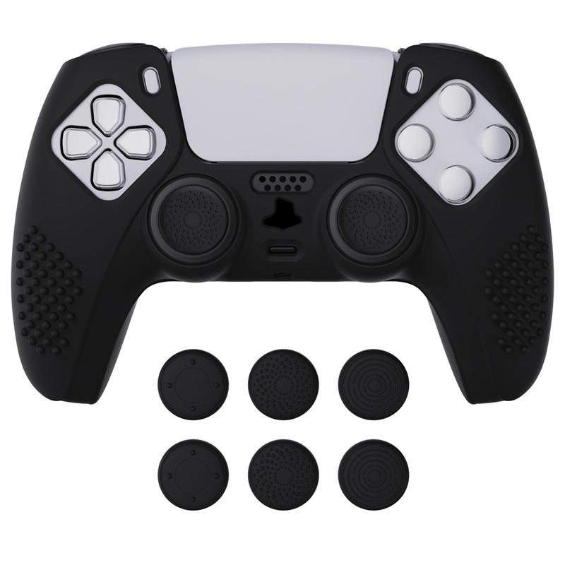 eXtremeRate PlayVital Black 3D Studded Edition Anti-Slip Silicone Cover Skin for ps5 Controller, Soft Rubber Case Protector for ps5 Wireless Controller with 6 Black Thumb Grip Caps