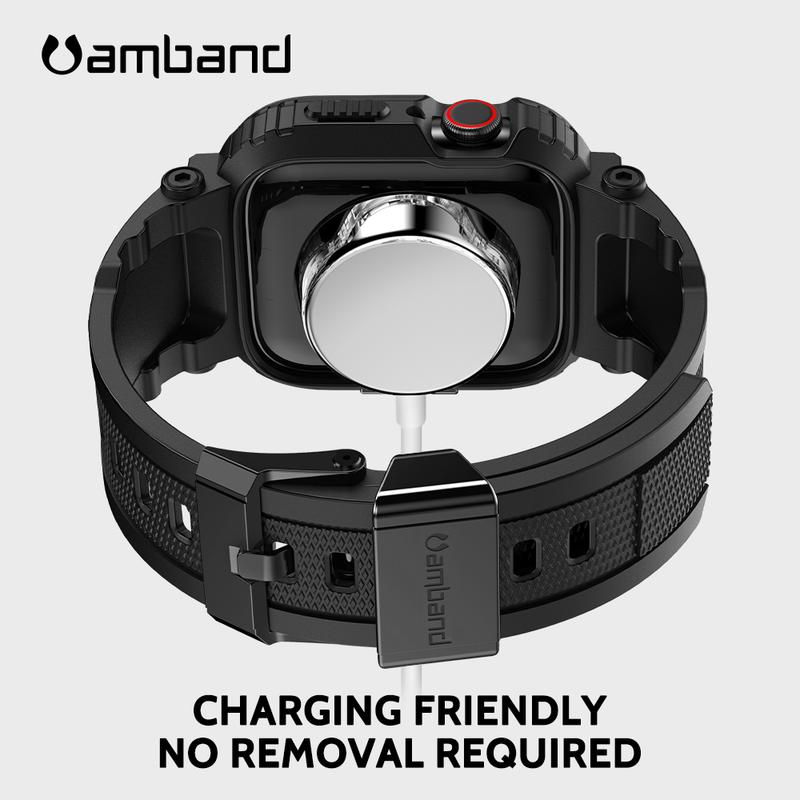 amBand Bands Compatible with Apple Watch 9 8 7 6 5 4 SE SE2  45mm 44mm 42mm 41m 40mm 38mm, M1 Sport Series Rugged Case Protective Cover for iWatch 6 SE 5 4 3 45 44 42 41 40 38mm Men