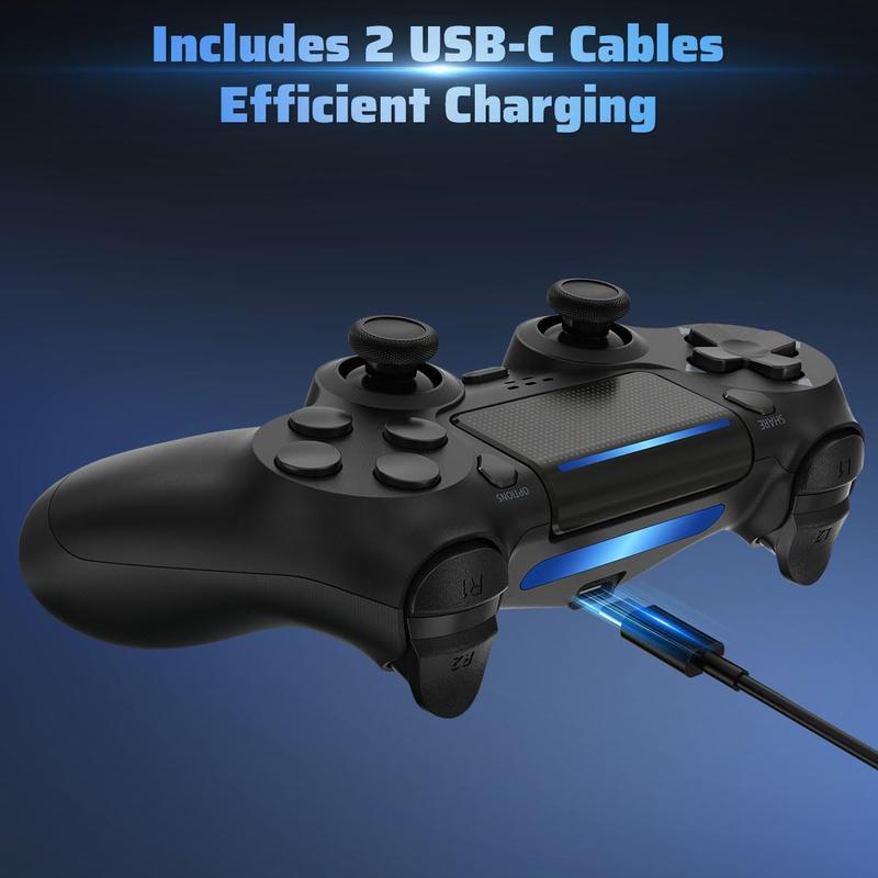 PS4 Controller 2 Pack, Wireless PS4 Controller for PS4   Pro Slim & PC, with 2 USB C Cable - Black