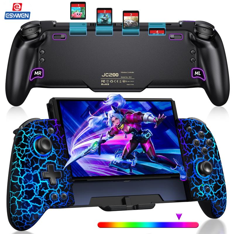 ESYWEN Switch Controllers for Switch OLED, Upgrade Hall Effect Joystick with Handheld Grip RGB Double Motor Vibration Accessories Console