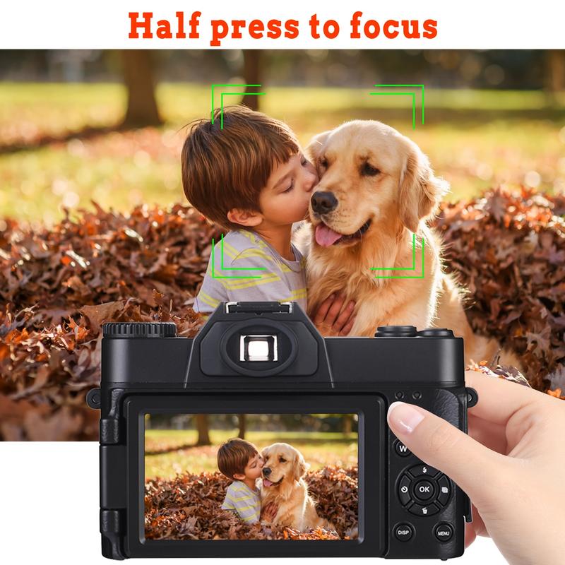 4K Digital Camera, 48 Million Megapixel Vlog Camera with 3.0 Inch 180 ° Flip Screen, Compact Camera, 16x Digital Zoom, WiFi Function, Autofocus, GB TF Card, 1 One Wide Angle Lens and 1 Battery