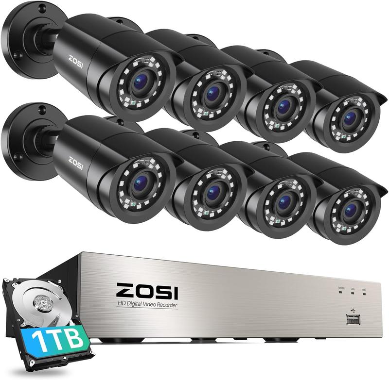 ZOSI 3K Lite 8CH Security CCTV Camera System Outdoor with 1TB Hard Drive,AI Human Vehicle Detection,Night Vision,H.265+ 8 Channel 5MP Lite DVR Recorder cctv  camera