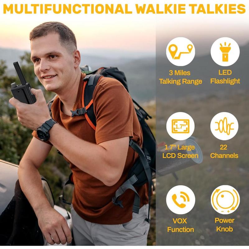 Adult Walkie Talkie Long Range AIKTUPSY Two-Way Radio 2 Pack with 22 Channels, LED Flashlight, VOX Function for Outdoor Hiking Camping Mountaineering - Black, Good Quality