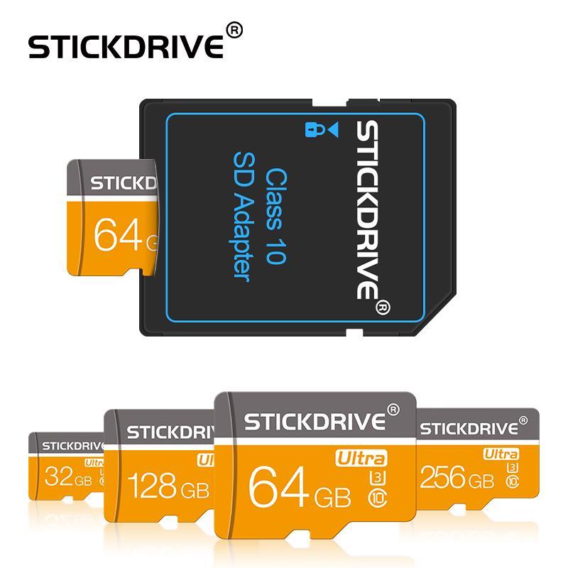 StickDrive Micro TF SD Card (1 Count), 16GB 32GB 64GB 128GB U3 Class 10 Memory Card, Flash TF Cards for SD Adapter, Camera Accessories