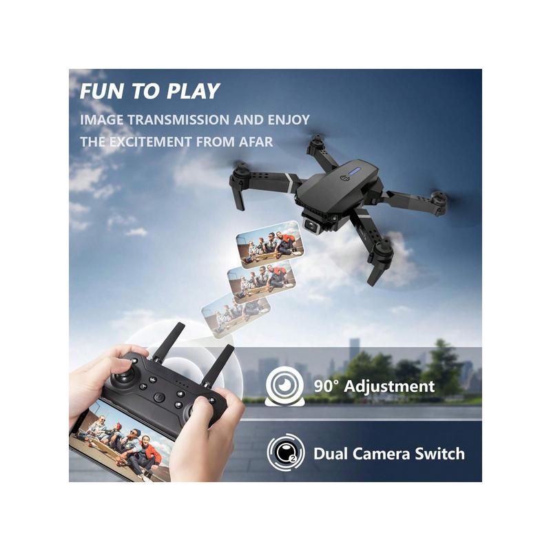 E88 Pro Drone With Dual Camera, WiFi FPV Double Folding RC Quadcopter Altitude Hold, Remote Control Toy For Beginner Men's Gift Indoor Outdoor Drone Christmas, Halloween, Thanksgiving Gift Accessories