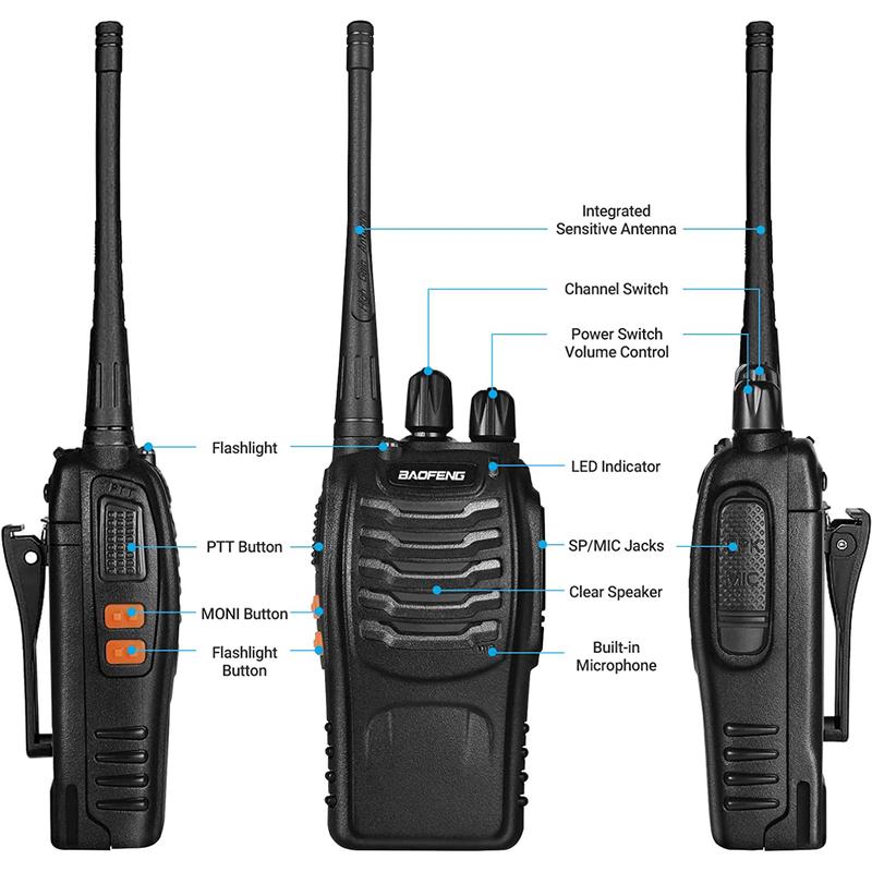 Baofeng Walkie Talkies 888S Rechargeable Long Range with Earpieces for Adults, 16 Channel Professional Radio Handheld Two Way Radios Li-ion Battery and Charger Included Audio Charging Remote Remote