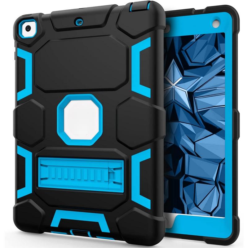 Case for iPad 6th 5th Generation (9.7-inch, 2018 2017), iPad Air 2nd Generation Case (2014) with Kickstand, Hybrid Shockproof Protective iPad 9.7 Case for s Boys, Black+Sky Blue